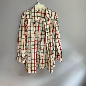 Alia plaid shirt in red-black-white, size 10.